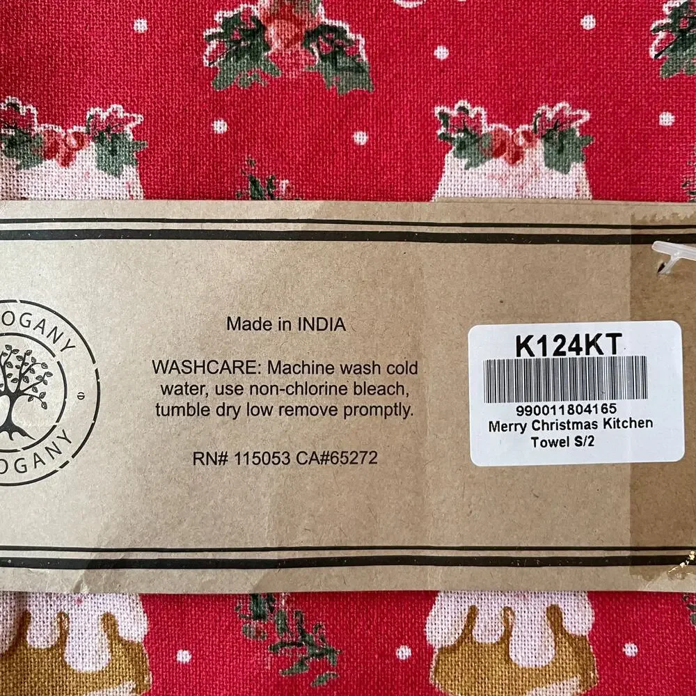 Mahogany MERRY CHRISTMAS Kitchen Towels 18X28 Set of 2 Cotton NEW